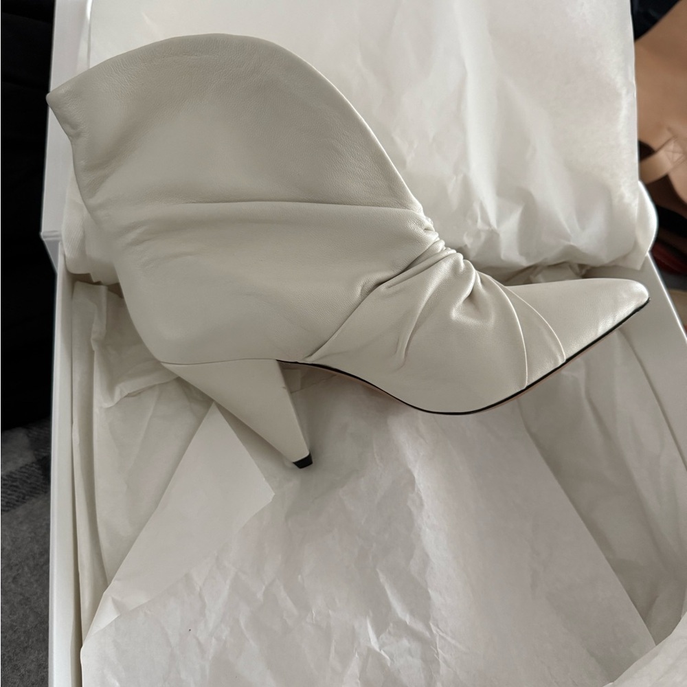 Isabel Marant Cream Heeled Boots with Ruched Detail
